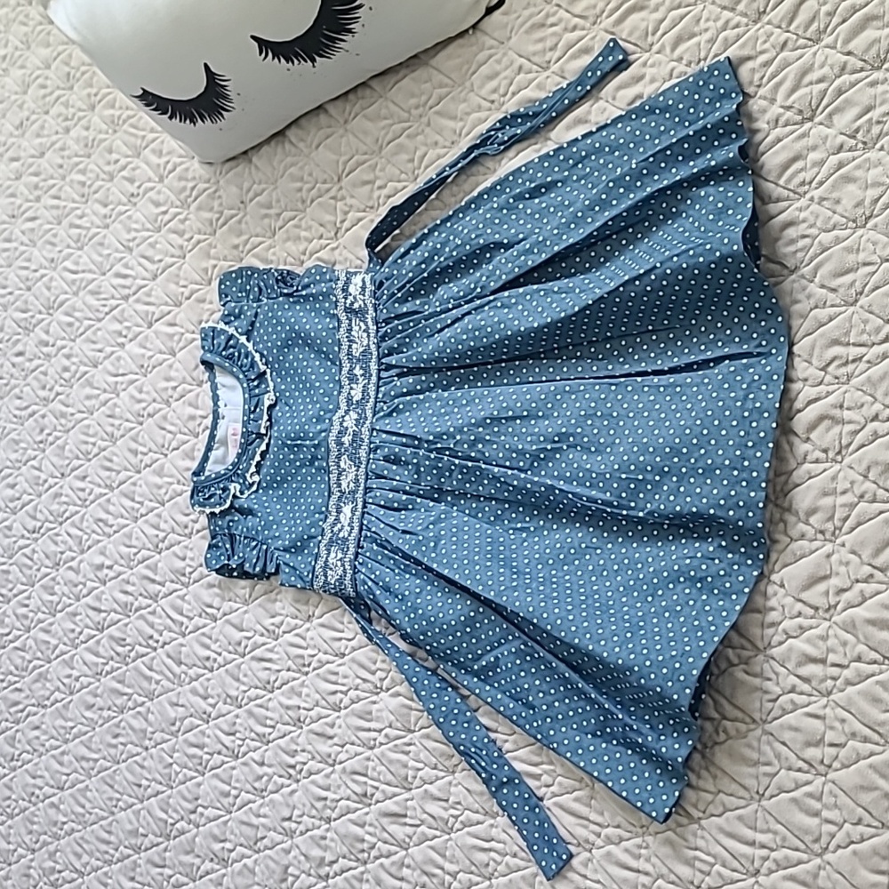 Bonnie Jean Cotton Blue Polka-Dot Girls Dress SZ 5